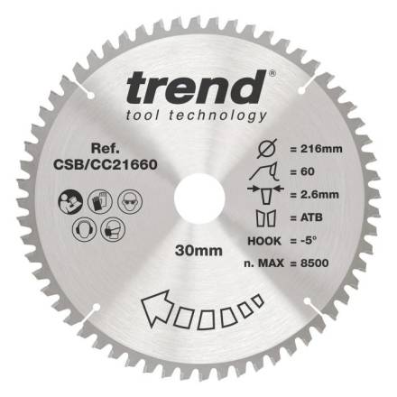Trend CraftPro Crosscut Circular Saw Blade 216mm x 60T x 30mm