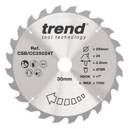Trend CraftPro Crosscut Circular Saw Blade 250 x 30mm x 24T Thin Kerf