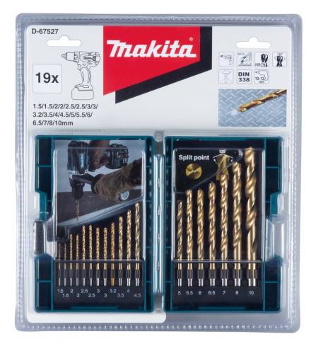 Makita D-67527 HSS-TiN Metal Drill Bit Set 19-Piece