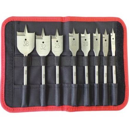 Dart 8-Piece Flat Bit Set - 10mm to 38mm with Velcro Wallet