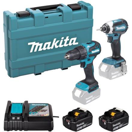 Makita DLX2537ST 18V LXT Brushless Twin Kit - DHP490 Combi Drill and DTD153 Impact Driver with 2 x 5.0Ah Batteries