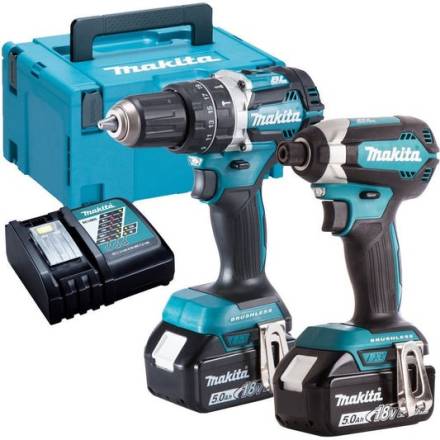Makita DLX2537ST 18V LXT Brushless Twin Kit - DHP490 Combi Drill and DTD153 Impact Driver with 2 x 5.0Ah Batteries