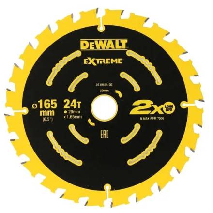 DeWalt DT10624-QZ Extreme Cordless TCT Circular Saw Blade 165 x 20mm 24T