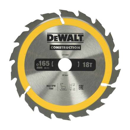 DeWalt DT1933-QZ Construction Circular Saw Blade 165 x 20mm 18T