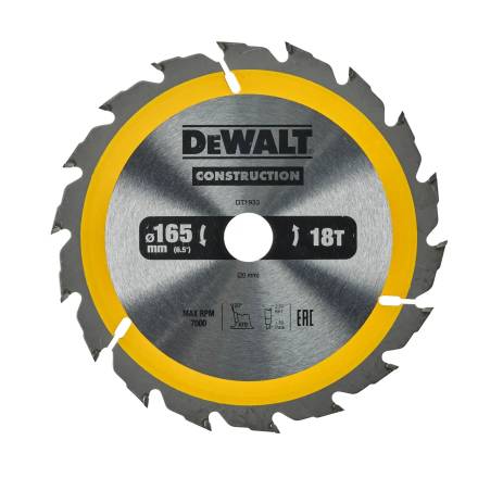 DeWalt DT1933-QZ Construction Circular Saw Blade 165 x 20mm 18T
