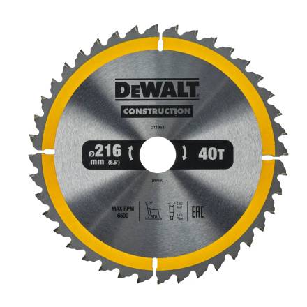 DeWalt DT1953-QZ Construction Circular Saw Blade 216 x 30mm 40T