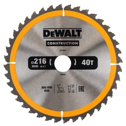 DeWalt DT1962-QZ Construction Circular Saw Blade 216 x 30mm Pack of 3 (2x24T, 1x40T)