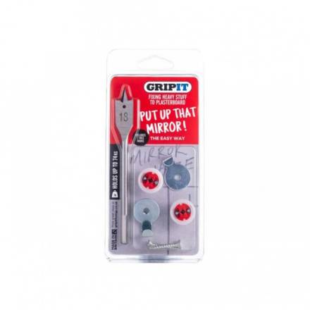 Gripit Mirror Kit Plasterboard Fixing Kit with 18mm Flat Drill Bit - Clam Pack