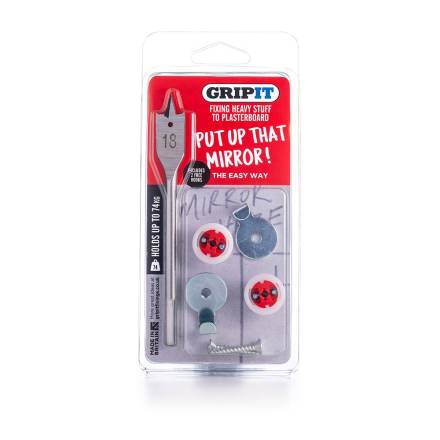 Gripit Mirror Kit Plasterboard Fixing Kit with 18mm Flat Drill Bit - Clam Pack