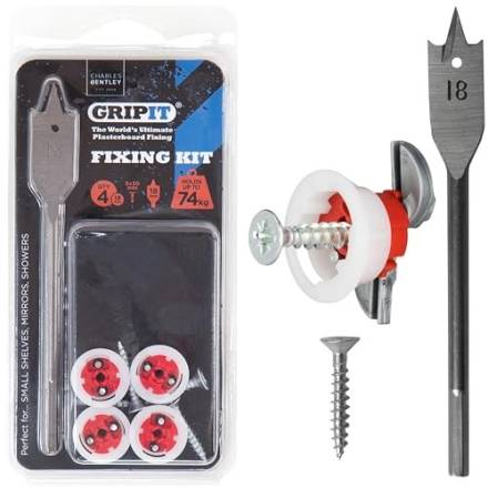 Gripit Shelf Kit - Red 18mm Plasterboard Fixings with Drill Bit, Pack of 4