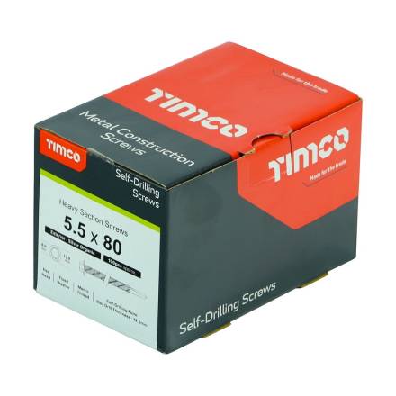 TIMCO Metal Construction Heavy Section Tek Screws - Hex Self-Drilling Exterior Silver Organic 5.5 x 80mm (Box of 100)