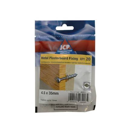 JCP J-Plug Metal Self-Drill Plasterboard Fixing with 4.5 x 35mm Screw (Pack of 20)
