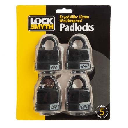 X-Trade Locksmyth Weatherproof Keyed Alike Padlock 40mm (Pack of 4)