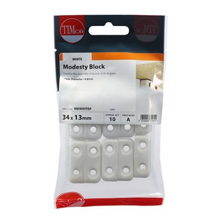 TIMCO Modesty Blocks White 34 x 13 x 13mm (Pack of 10)