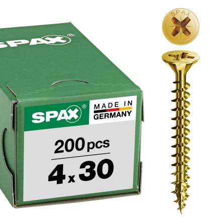 4.0 x 30mm Countersunk Yellow Zinc Plated Woodscrew