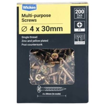 4.0 x 30mm Countersunk Yellow Zinc Plated Woodscrew