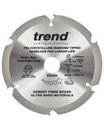 Trend PCD Fibre Cement Circular Saw Blade 190 x 30mm x 6T