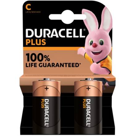 Duracell Plus C Cell Alkaline Battery Pack of 2