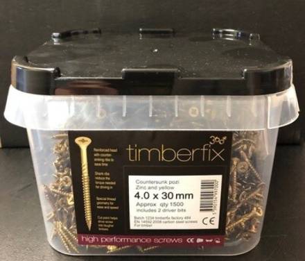 Timberfix 360 Pozi Countersunk Woodscrew Zinc Yellow Passivated 4.0 x 30mm (Pack of 200)