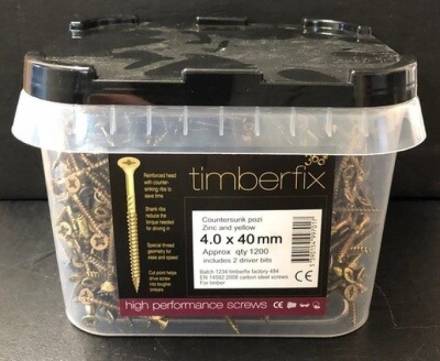 Timberfix 360 High Performance Woodscrew 4.0 x 40mm Tub Yellow Zinc Plated