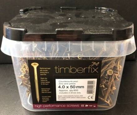 Timberfix 360 High Performance Pozi CSK Woodscrew Yellow ZP 4.0 x 50mm Trade Tub