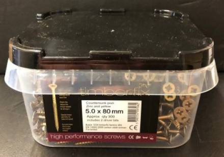 Timberfix 360 High Performance Woodscrew Tub 5.0 x 80mm Zinc Yellow