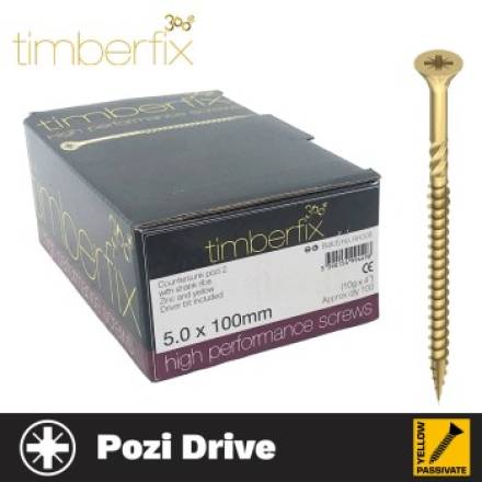 Timberfix 360 High Performance Pozi Countersunk Wood Screws 5.0 x 100mm ZYP Trade Tub (360)