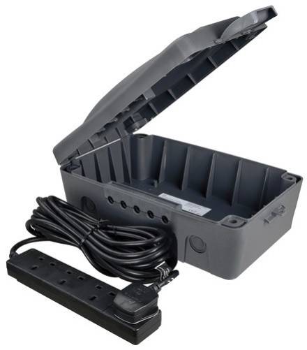 Masterplug Weatherproof Outdoor Electric Box with 4-Socket 10m Extension Lead, IP54, Dark Grey