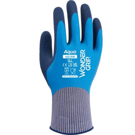 WonderGrip WG-318 Aqua Double Latex Fully Coated Waterproof Glove - Size M/8