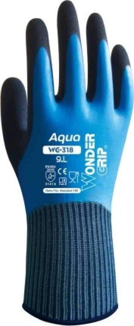 WonderGrip WG-318 Aqua Double Latex Fully Coated Waterproof Glove - Size M/8