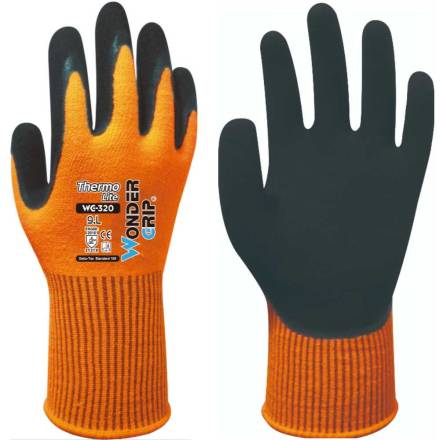 WonderGrip Thermo Lite WG-320O Double Latex Cold Protection Gloves - Orange XL
