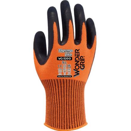 WonderGrip Thermo Lite WG-320O Double Latex Cold Protection Gloves - Orange XL