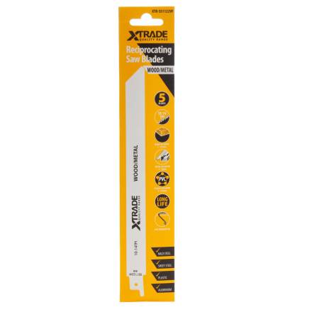 X-TRADE S1411DF BiMetal Reciprocating Saw Blades Wood and Metal 300mm 6 TPI Pack of 5