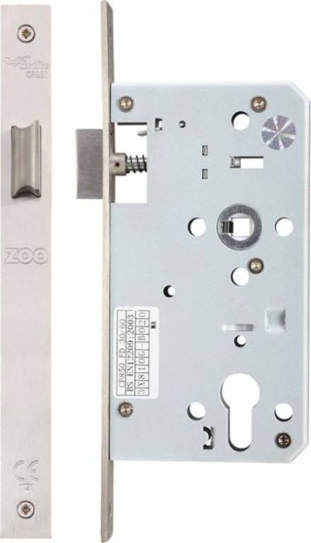 Zoo Hardware Vier DIN Mortice Latch 60mm Backset Satin Stainless Steel