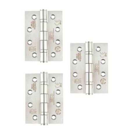 Zoo Hardware Grade 13 Ball Bearing Hinge 102 x 76 x 3mm Satin Stainless Steel - Pack of 3